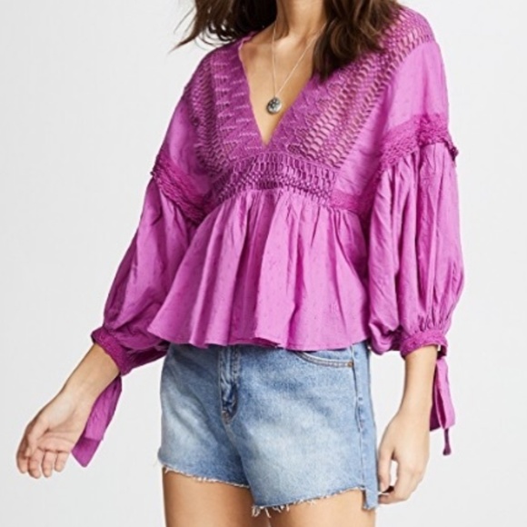 Free People Drive You Mad Blouse Neon Orchid NWT - Picture 7 of 8